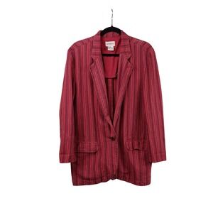 Vintage WORDS Womens Red Striped Ramie Blend Blazer Jacket‎ Size M